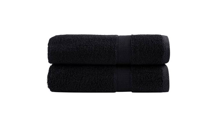 Walplus Pack of 2 Cotton Bath Towels - Black - 100 x 150 cm