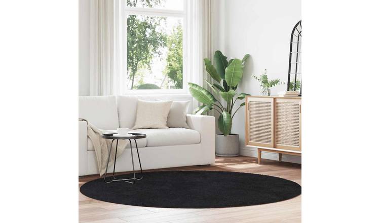 Walplus Navarra Round Polyester Rug - Black - 200 x 200cm