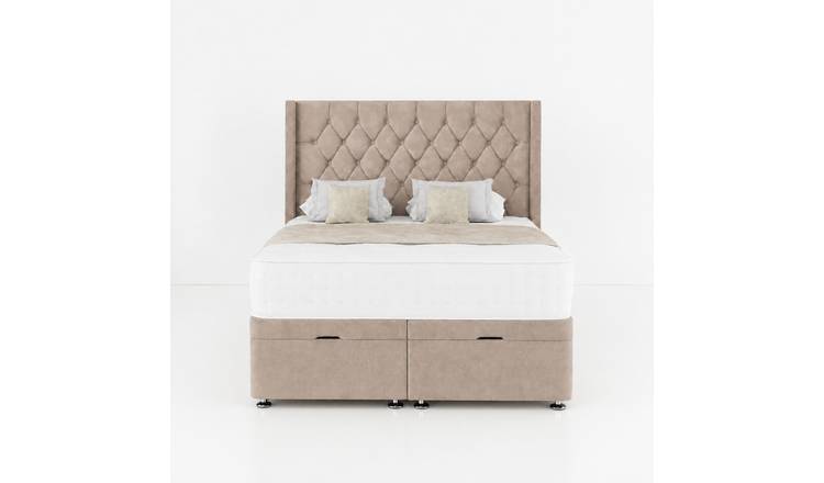 Comfy Deluxe Zoro 4ft Small Double Plush Velvet End Lift Ottoman Bed Set - Beige