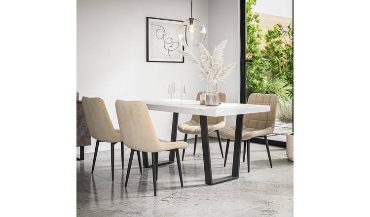 Furniture Online Aria Nova Marble Effect Dining Table & 4 Beige Chairs