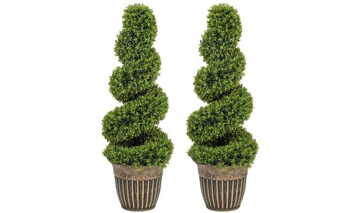 HOMCOM Set of 2 3FT Artificial Topiary Spiral Boxwood Trees- Light Green
