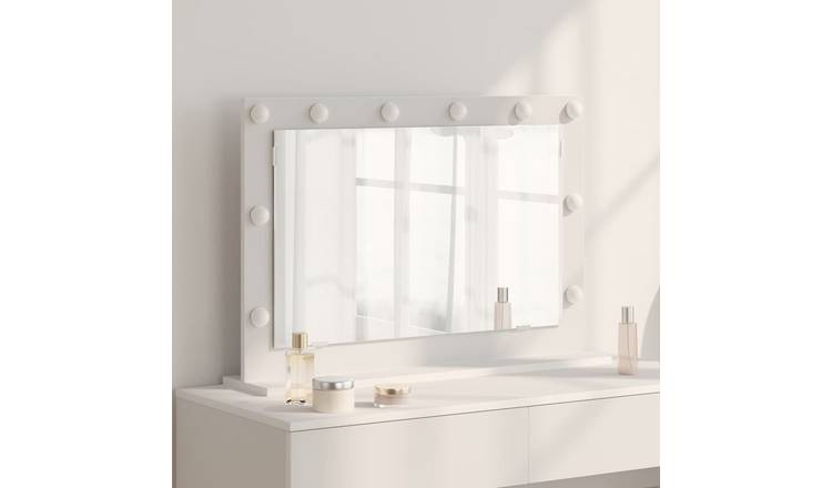 Walplus LED Rectangular Wood Vanity Mirror - White - 80 x 15 x 18 cm