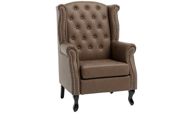 HOMCOM PU Leather Button Tufted Armchair for Living Room - Brown