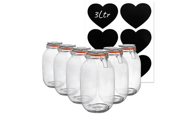 Argon Tableware Glass Storage Jars with Heart Labels - Pack of 6