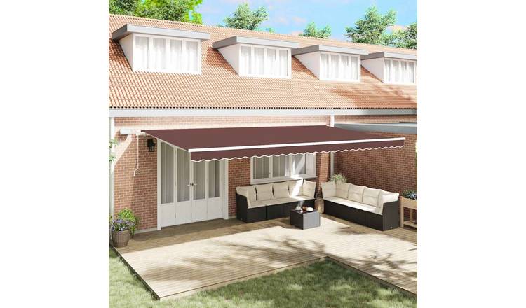 Walplus Electric Polyester Retractable Awning - Brown - 600x300 cm - White Frame