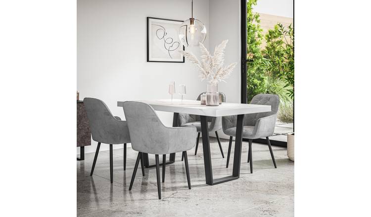 Furniture Online Aria Anika Marble Effect Dining Table & 6 Grey Chairs