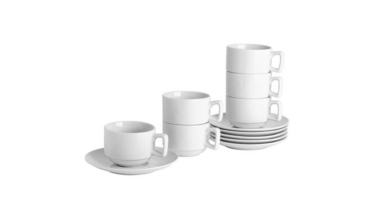 Argon Tableware 24 Piece Classic White Stacking Teacup & Saucer Set - 200ml