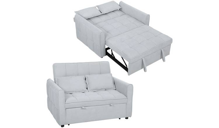 HOMCOM 2 Seater 3 in 1 Velvet Adjustable Sofa Bed - Light Grey
