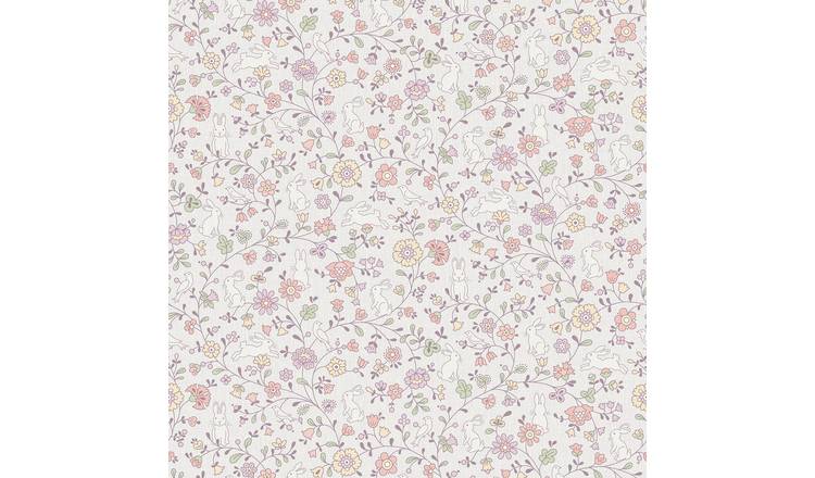 Grandeco Liberty Floral Bunny Trail Nursery Textured Wallpaper - Lilac