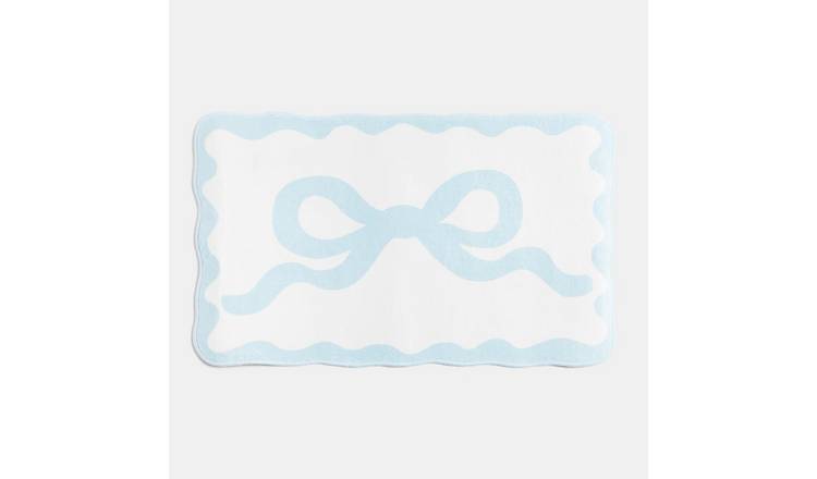 OHS Bow Velvet Bath Mat Soft Absorbent Shower Rug - Blue