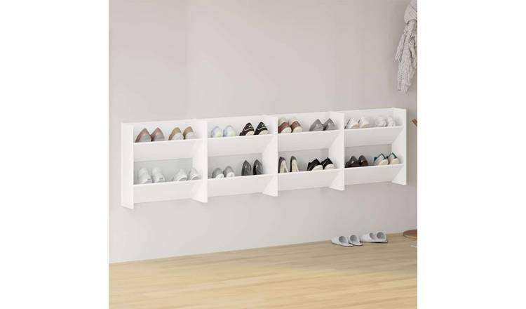 Walplus Pack of 4 Engineered Wood Wall Shoe Cabinet - White - 60 x 18 x 60 cm