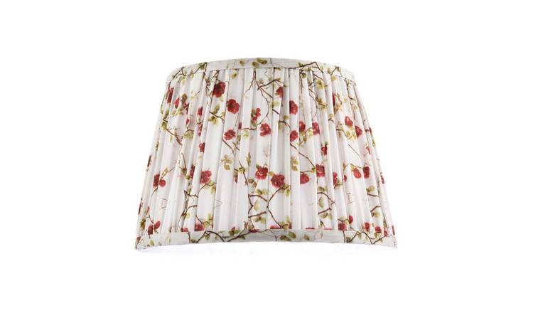 Happy Homewares Red and Green Floral Cotton Fabric Pleated Lampshade - 30cm