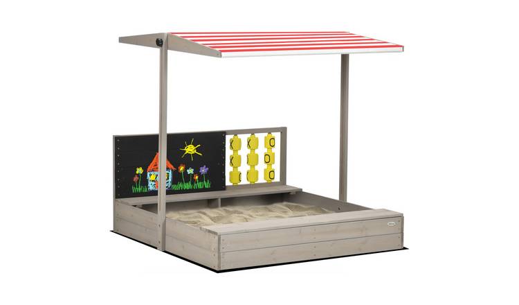 Outsunny Wooden Sand Pit Kids Sandbox with Non Woven Fabric Two Seats - Grey