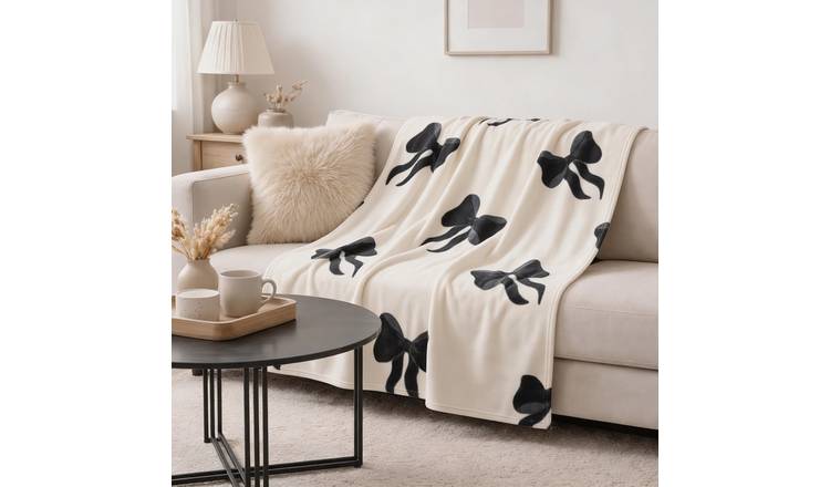OHS Bows Polar Fleece Blanket Throw 120 x 150cm - Black