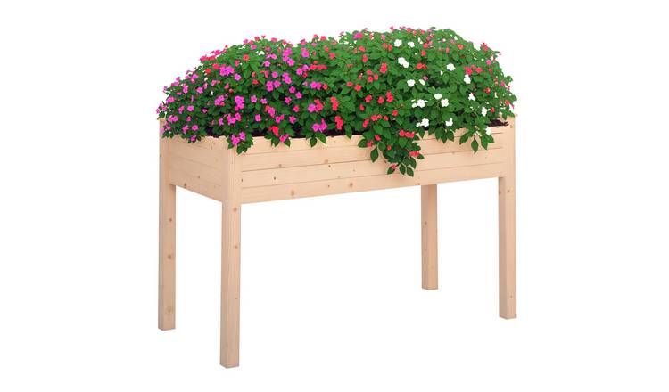 Outsunny Wooden Elevated Planter Box with Bed Liner - Natural