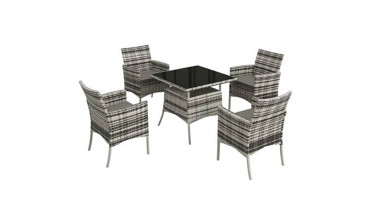 Outsunny 4 Seater Rattan Dining Set with Cushions - Grey