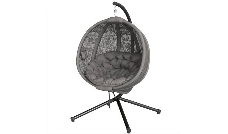 Outsunny Metal Foldable Garden Egg Swing Chair - Charcoal Grey