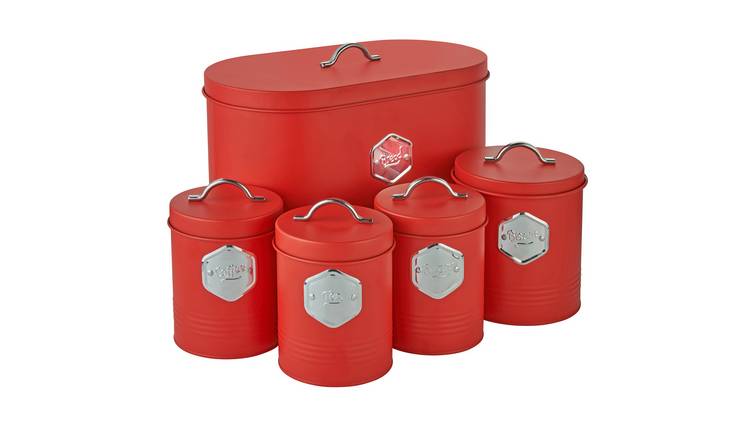 Cooks Professional 5 Piece Kitchen Cannister Storage Set - Red/Silver