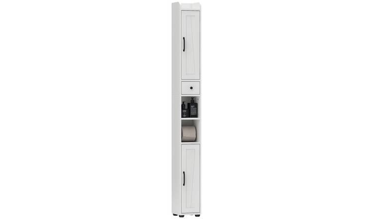HOMCOM Tall Bathroom Cabinet with Barn Door and Toilet Paper Roll Holder - White