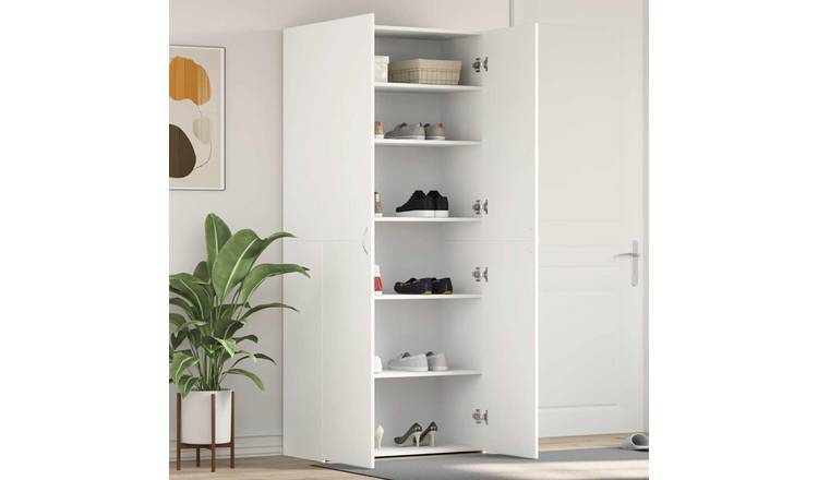 Walplus Engineered Wood Shoe Cabinet - White - 80 x 35.5 x 180 cm