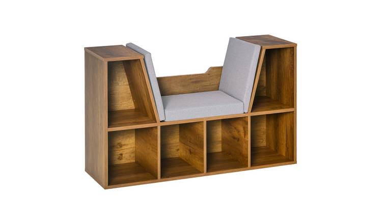 HOMCOM Storage Bookcase with Cushioned Reading Seat 6 Cube - Rustic Brown