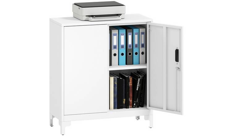 HOMCOM 2 Tier Metal Modern Filing Cabinet with Double Doors - White