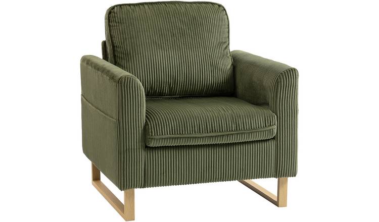HOMCOM Corduroy Upholstered Armchair with Spring Cushions - Green