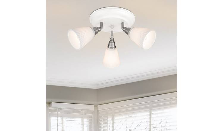 Cosylyte Leverton 3 Light Modern Round Plate Ribbed Glass Spotlight - White Base