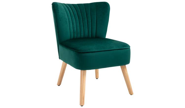 HOMCOM Velvet Accent Chair with Wood Frame Legs - Green
