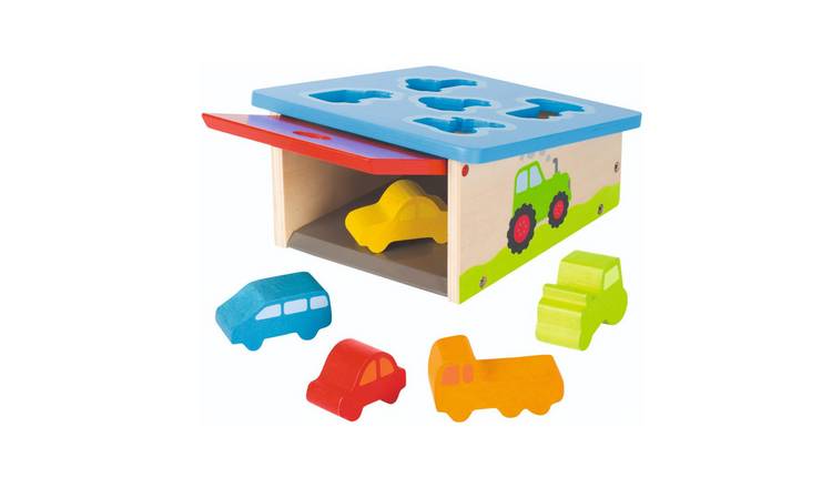 Goki Wooden Shape Sorting Box with 5 Vehicles