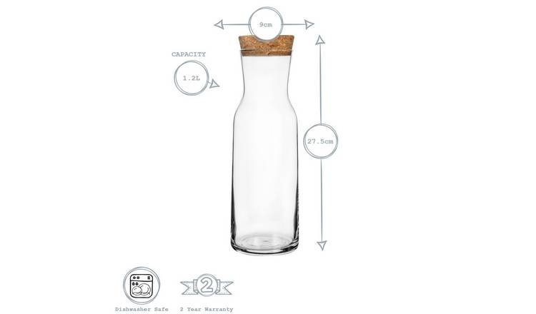 Bormioli Rocco Aquaria Glass Carafes with Cork Lids - 1.2 Litre - Pack of 3