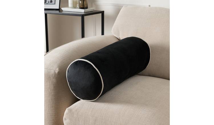 OHS Matte Velvet Bolster Cushion - Black/Cream - 46 x 20cm