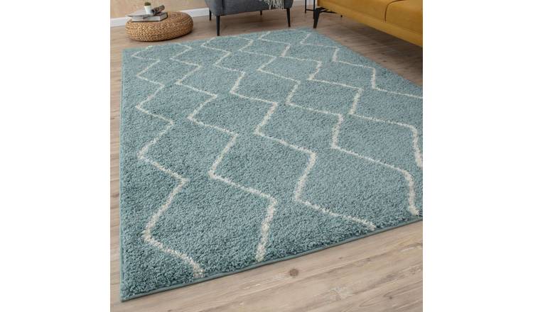 The Rugs Duck Egg Moroccan Zigzag Shaggy Rug - 200 x 290cm