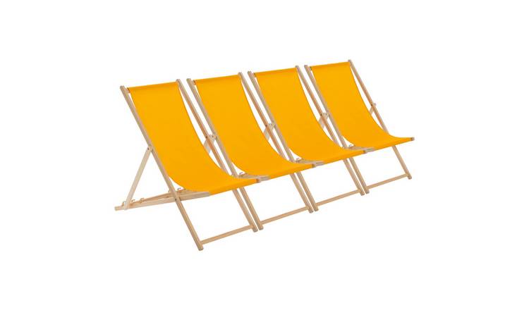 Harbour Housewares Folding Wooden Deck Chairs - Orange - Pack of 4