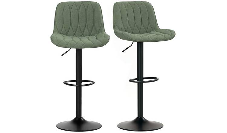 HOMCOM Set of 2 Linen Upholstered Bar Stools with Backrest - Green
