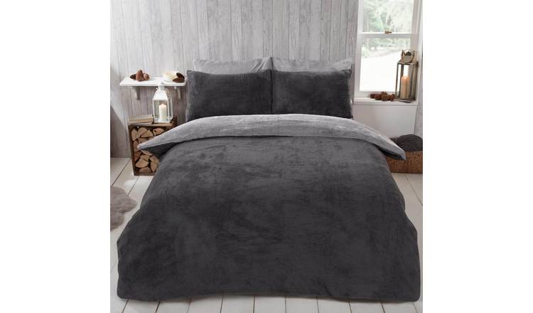 OHS Reversible Teddy Duvet Cover Set Charcoal/Grey - Super King