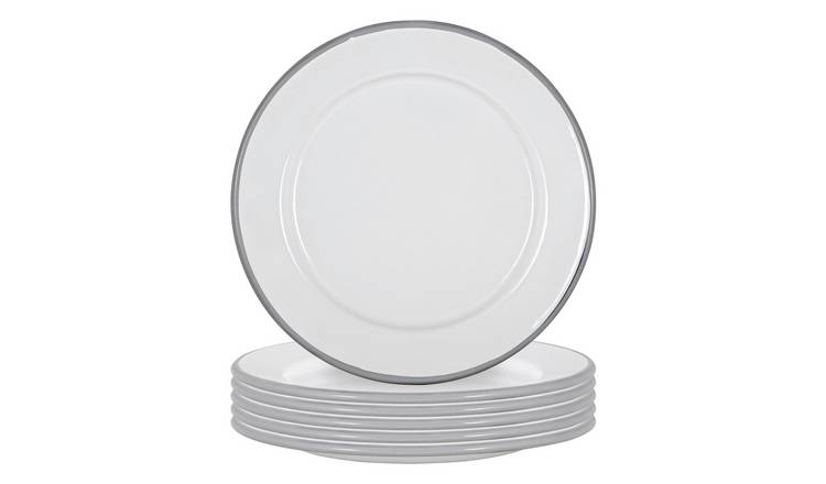 Argon Tableware White Enamel Side Plates - Grey - Pack of 6