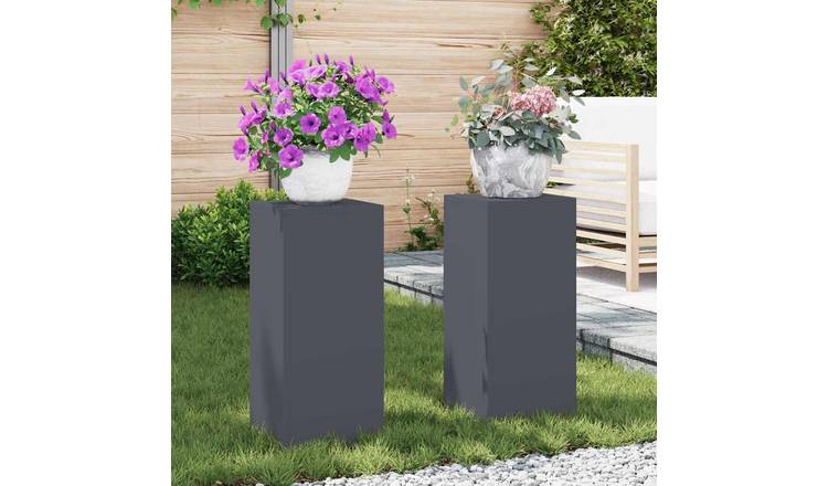 Walplus Pack of 2 Steel Plant Stand - Anthracite - 24 x 24 x 55 cm
