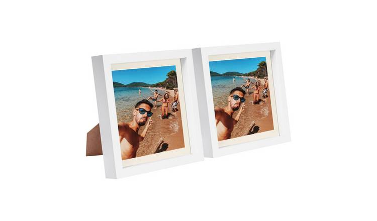 Nicola Spring 3D Box Photo Frames - 8" x 8" with Mount - Set of 2 - White