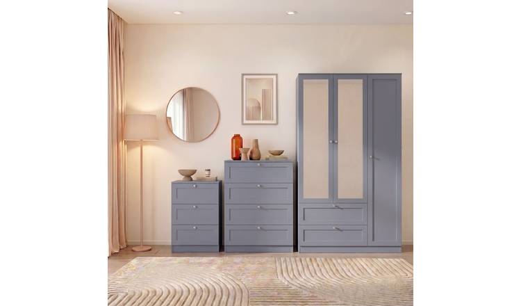 Vida Designs Altino Set (Bedside - 4 Drawer Chest - 3DR Wardrobe) - Grey