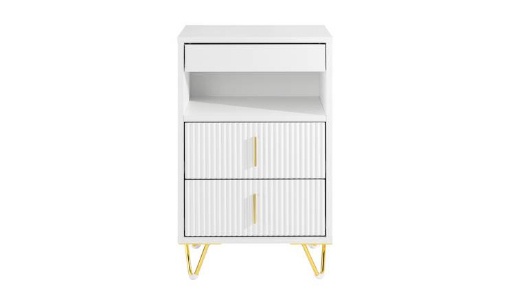SoBuy 3 Drawer 1 Shelf  Gold Metal Leg Bedside Table Nightstand - White