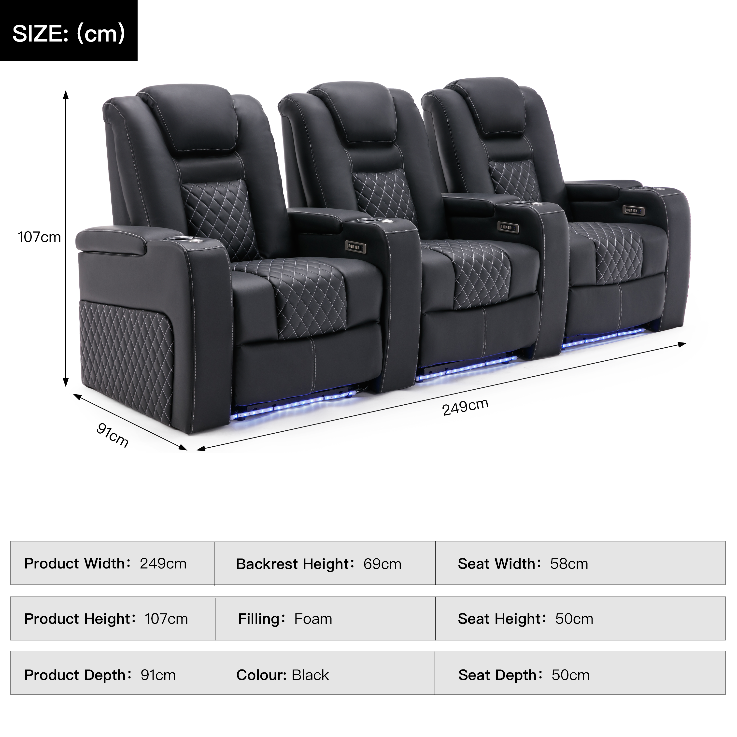 Furniture Online Broadway Electric Recliner 3 Seater Sofa – Black And White - Image 8