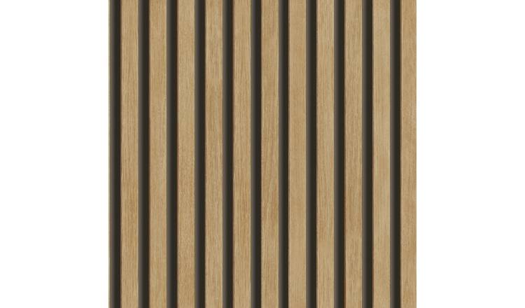 Grandeco Hermes Wood Slat Panel 3D Realistic Effect Textured Wallpaper - Oak