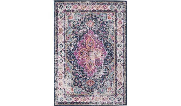 The Rugs Multicoloured Marrakech Distressed Medallion Rug - 80 x 150cm