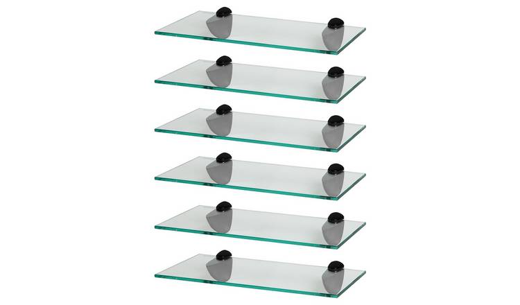 Harbour Housewares Floating Glass Bathroom Shelf Set - Black - Set of 6
