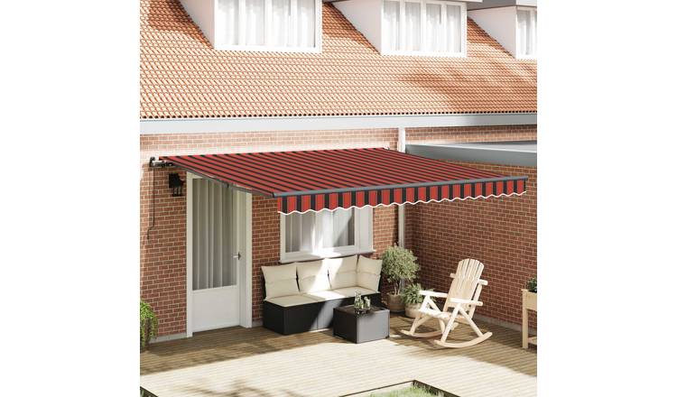 Walplus Aluminium Retractable Patio Awning - Orange and Brown - 400 x 300 cm