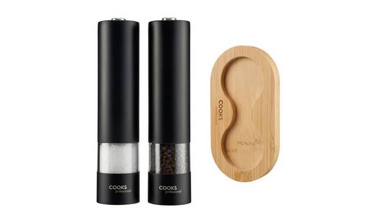 Cooks Professional Electric Salt and Pepper Mill Set with Base - Black