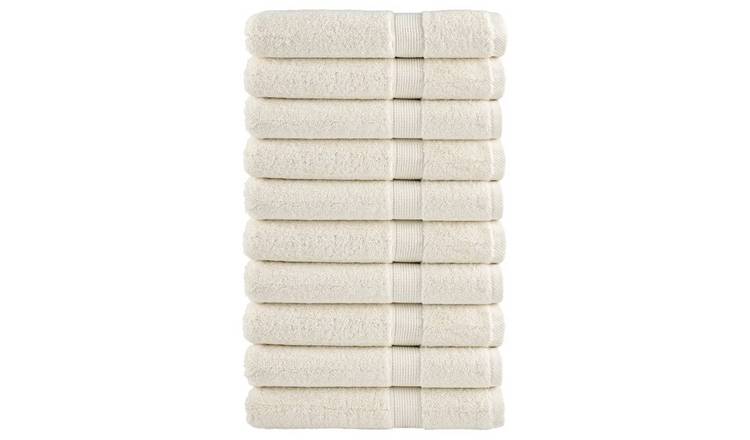 Walplus Pack of 10 Cotton Towels - Cream - 100 x 200 cm