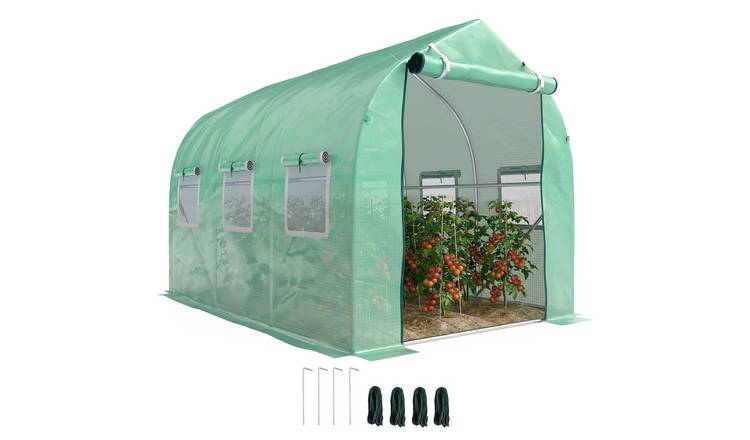 Outsunny Garden Tunnel Greenhouse with Windows - Green