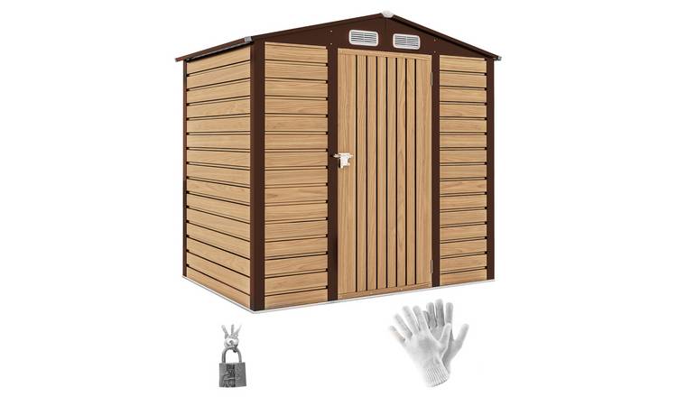 Outsunny Metal Garden Shed with Lockable Door and Vents - Oak